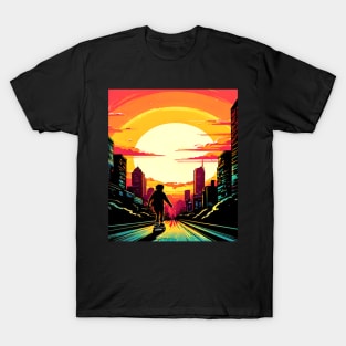 Skateboarding Sunset Ride, Sports Graphic Design T-Shirt